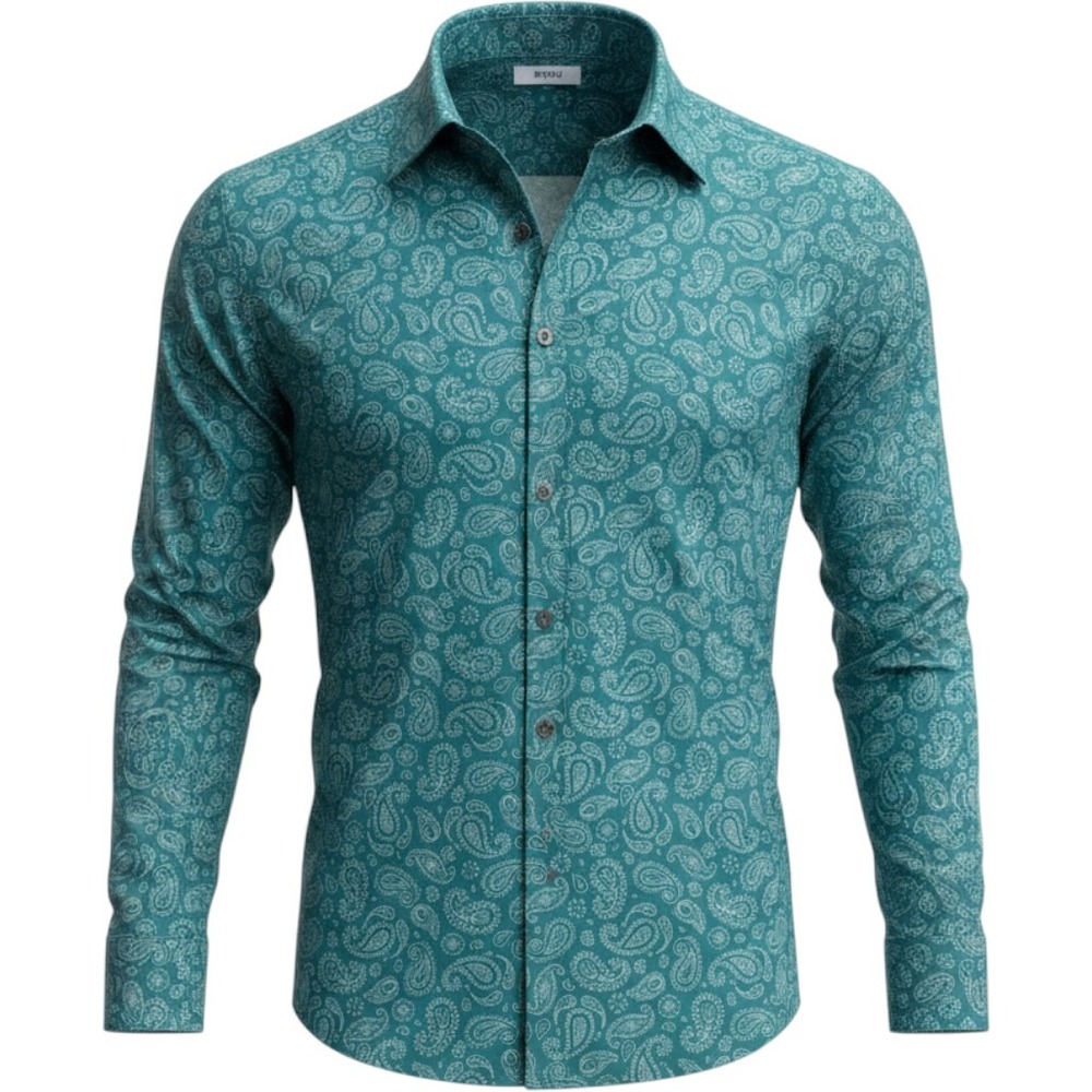 KYKU Mens Teal Green Paisley Long Sleeve Button Down Shirt Size Medium NWT